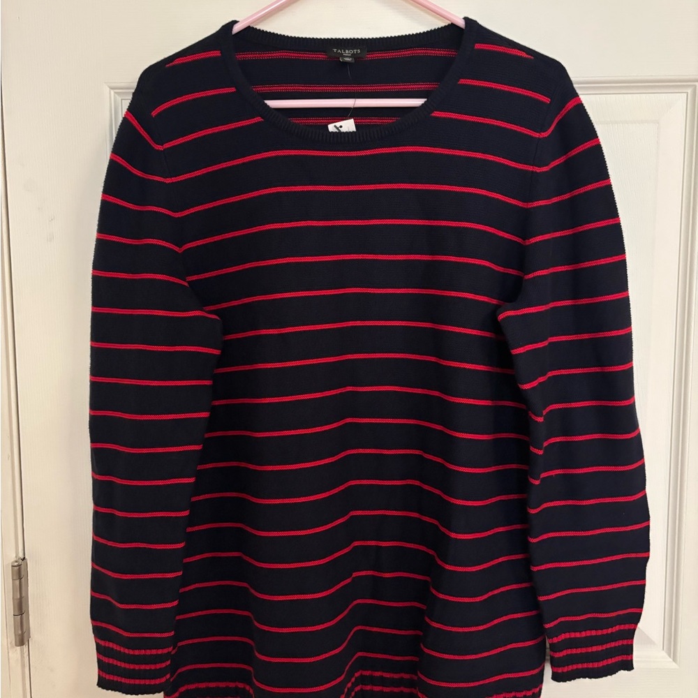 Talbots Navy Sweater with Red Accents
